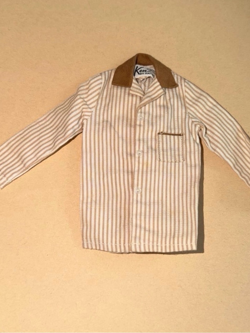 Vintage Ken Clothes Pajama Top #781 Brown & White Stripe Night Shirt - Minty